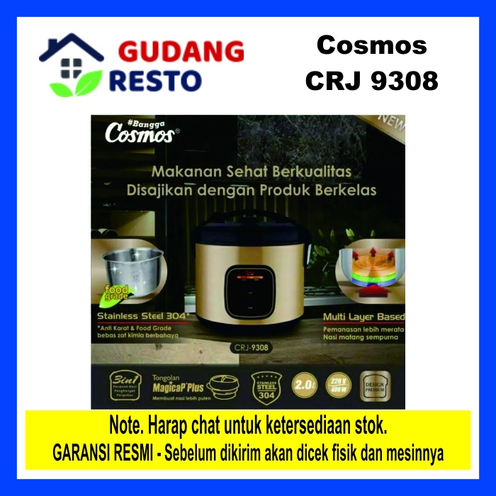 COSMOS CRJ-9308 GOLD / CRJ9308 Rice cooker / Magic Com Stainless Steel 2.0 L Inner Pot / Panci Nasi / Dalam Stainless