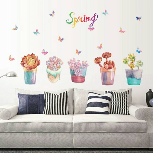 RELIZA WALL STICKER POT BUNGA TANAMAN KUPU KUPU SPRING SK7013 STIKER DINDING WALLSTICKER