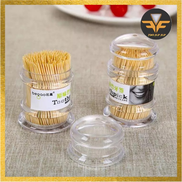 Tusuk Gigi Premium isi 100 dengan Wadah Tempat Box Praktis Toothpick Portable Box Tusuk Gigi Bamboo Serbaguna TERMURAH TERLARIS