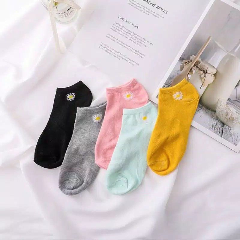 Kaos Kaki Ankle H185 Motif Bunga Daisy Gaya Korea Untuk Kaos Kaki Wanita Motif-1