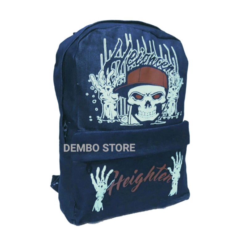 Tas Ransel Tengkorak Heigthen Tas Ransel Bahan Jeans Denim Tas Ransel Pria Tas Punggung Tas Ransel S