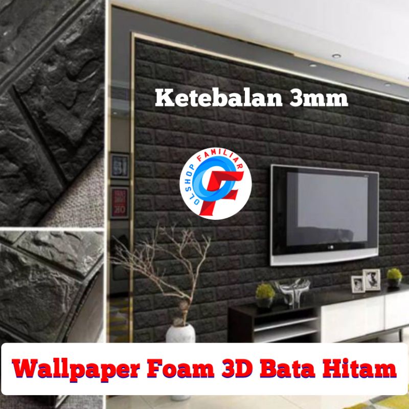 OF Wallpaper Bata Hitam Wall Paper Foam 3D Stiker Premium Warna Hitam Bata Timbul