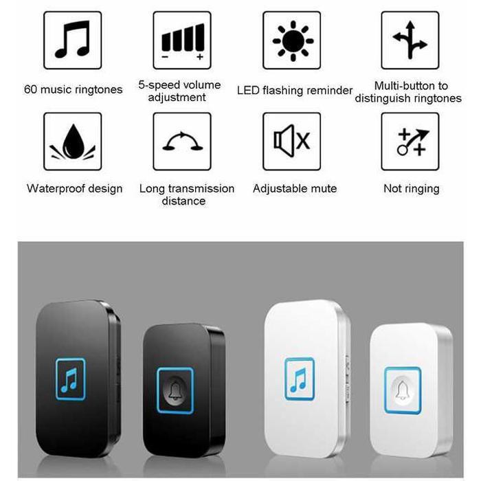 Bel Pintu Wireless Doorbell LED 60 Tunes 1 PCS Receiver - A86