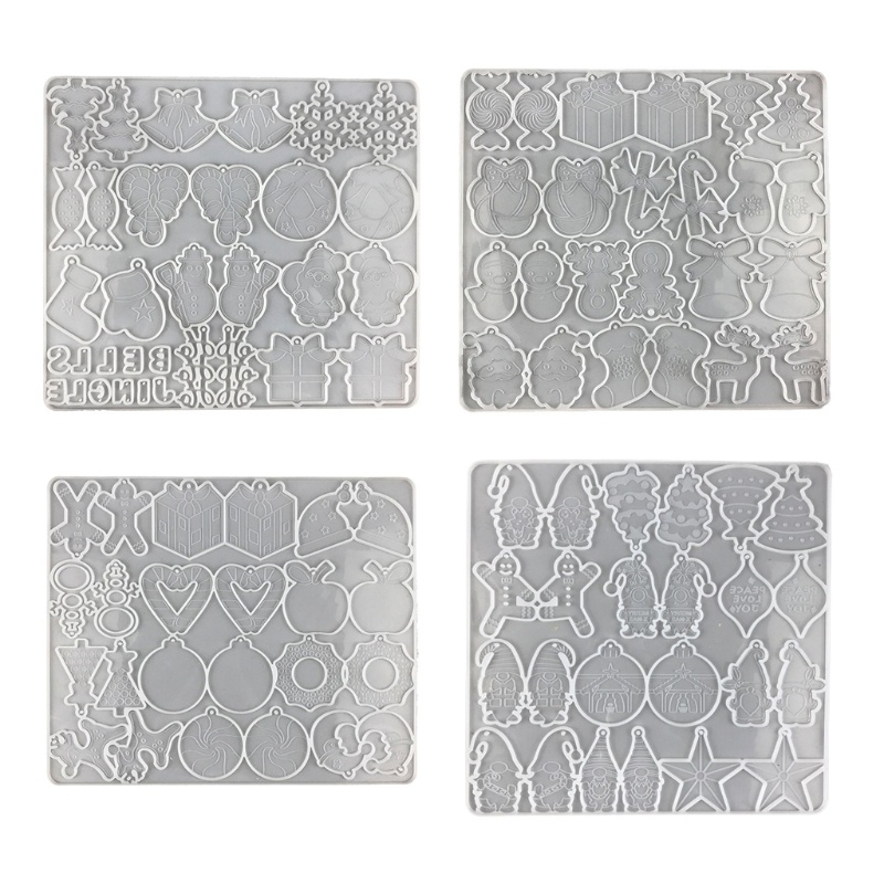 Siy 4pcs / Set Cetakan Resin Epoksi Motif Natal Bahan Silikon Untuk Membuat Perhiasan / Gantungan Kunci Diy