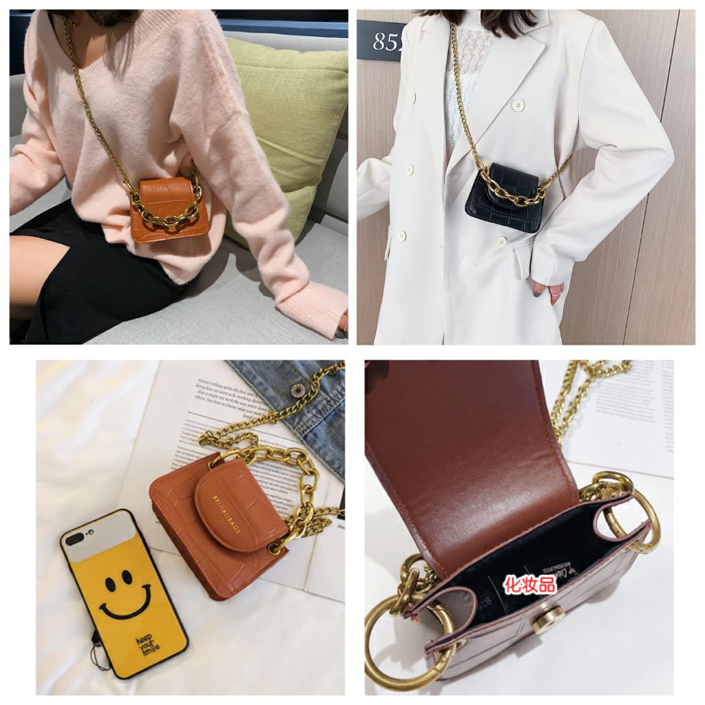 TAS WANITA KECIL RANTAI KULIT THALE SELEMPANG PESTA GOLD IMPORT MURAH KOREA KEKINIAN FASHION BATAM