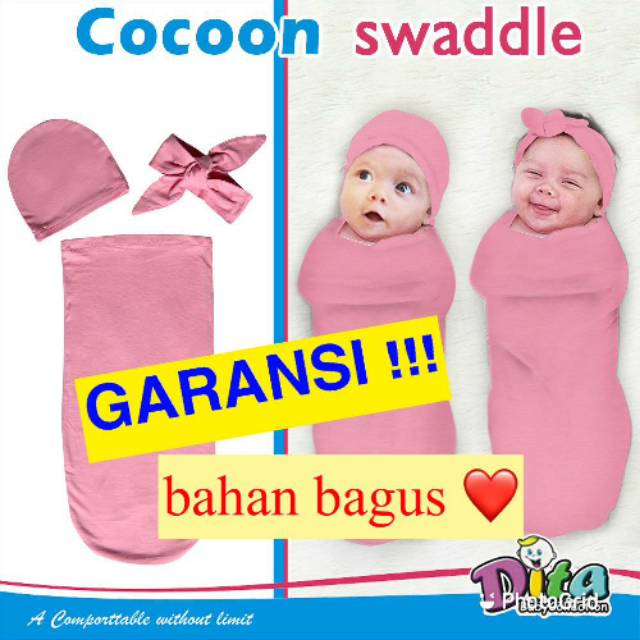 SNI DITA MOONSCARE Bedong Polos Cocoon Swaddle Rainbow/Bedong Swaddle Bayi Bedong Instan Bayi Plus Hat Headband