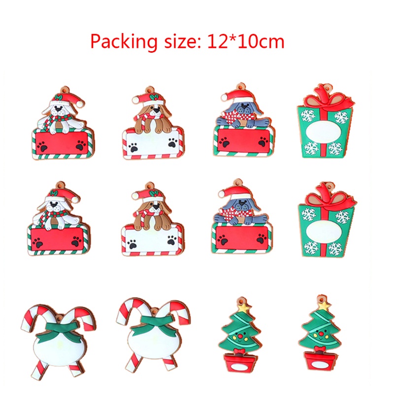 12pcs Ornamen Liontin Gantung Bentuk Santa Snowman Anjing Kecil Bahan PVC Untuk Dekorasi Pesta Natal