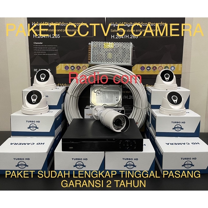 paket cctv 8 chanel 5 camera 5mp 1080p turbo hd ic sony exmor(4indoor+1outdoor)lengkap siap pasang