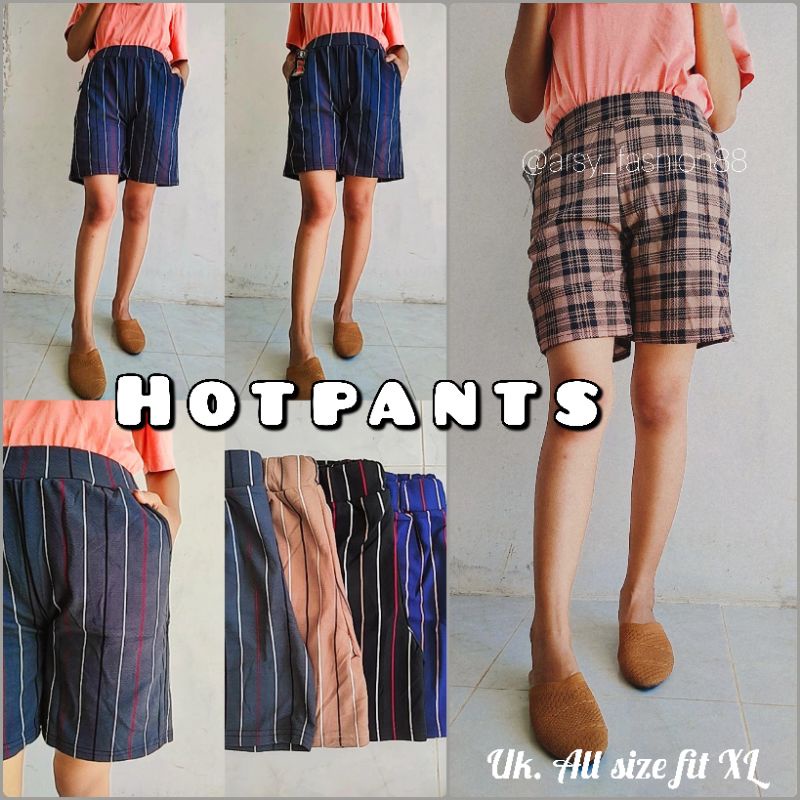 Hotpants wanita motif salur - kotak - celana pendek wanita