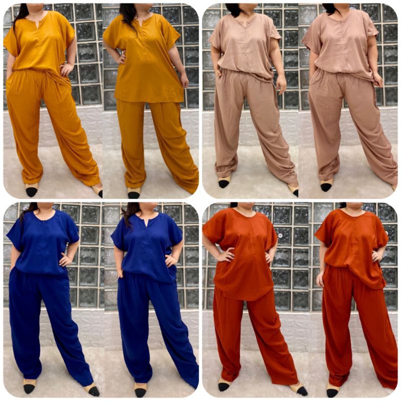 Setelan rayon polos jumbo baby doll ld 120 set cp rayon polos