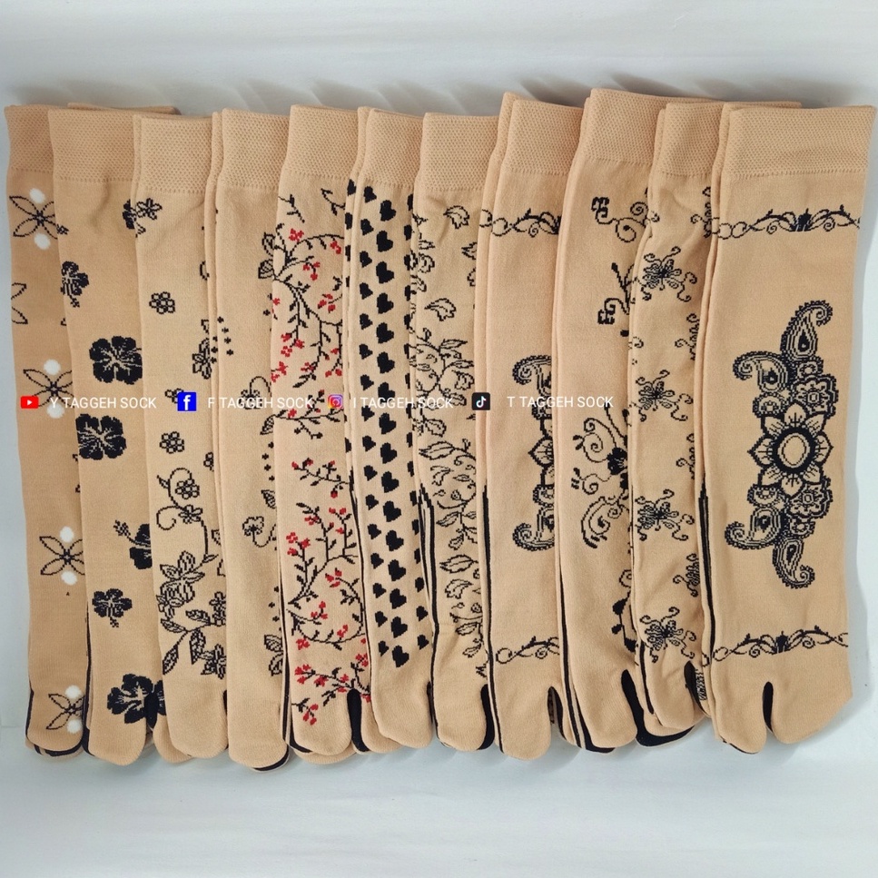 KAOS KAKI JEMPOL MOTIF BUNGA/HENNA UKURAN SEBETIS TELAPAK HITAM/ KAOS KAKI MUSLIMAH