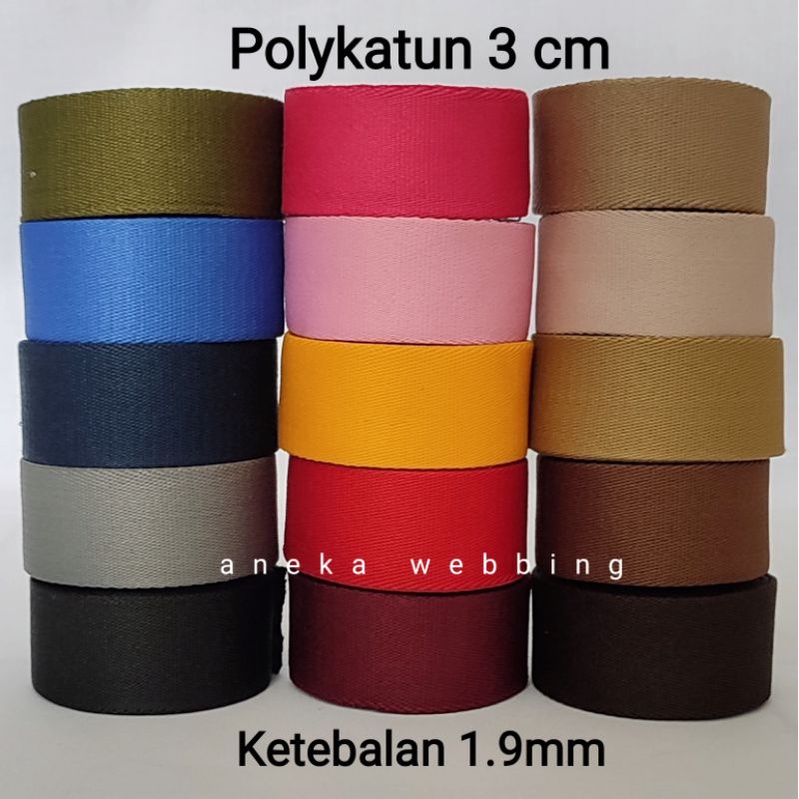 Webbing 3.0 cm polykatun polyester katun tebal heavy duty ketebalan 1.9mm (meteran)