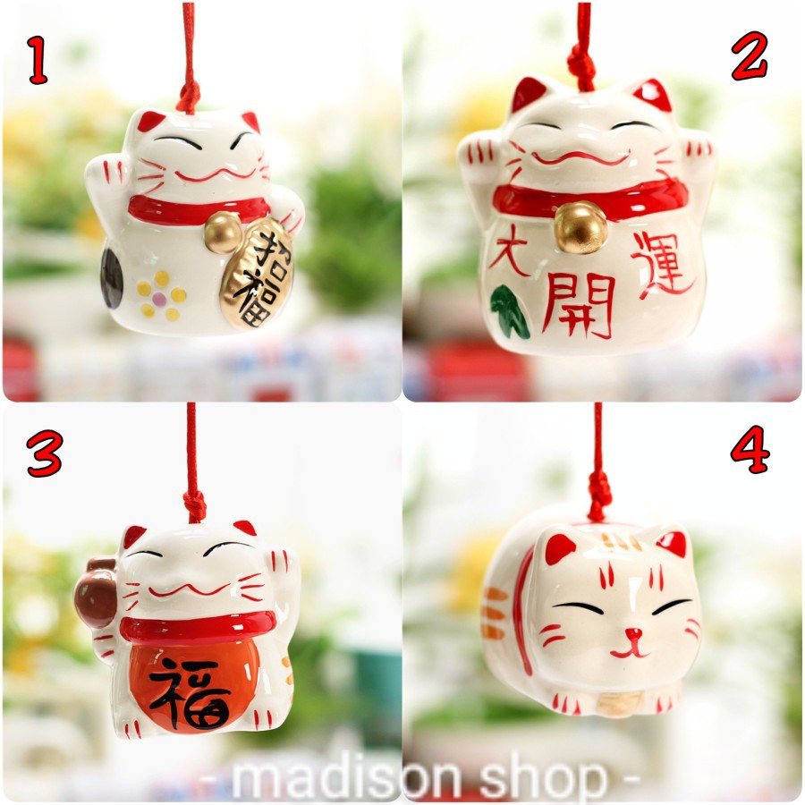 MANEKI NEKO LUCKY CAT LONCENG KERAMIK PUTIH KECIL