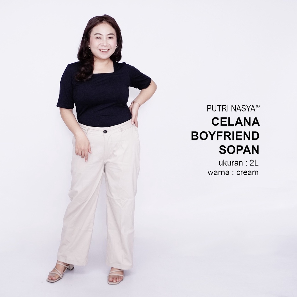 Celana Kerja Kantor Big Boyfriend Sopan Wanita / Celana Wanita Jumbo Keren/ Big size 8L,6L,5L,4L,2L,XL, all size / Celana Kerja Seragam Wanita Bigsize / Celana Bahan Wanita Formal Super Jumbo Kekinian