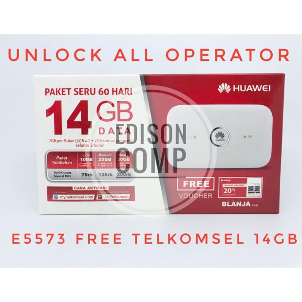 Jual Mifi Router Modem Wifi 4G Huawei E5573 Telkomsel Unlock Free 14Gb