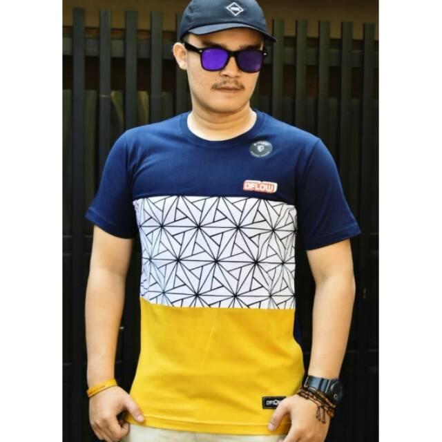 Kaos original pria dflow navy apk putih kuning