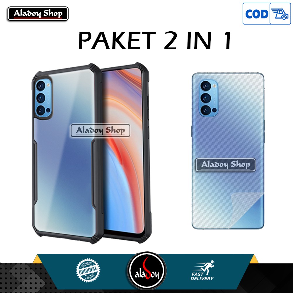 Case Oppo Reno 4 Shockproof Armor Transparent Premium Casing + Garskin Carbon Back Screen Protector