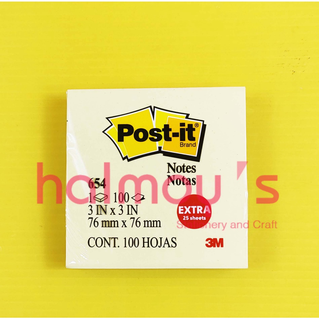 

MEMO STICK / STICKY NOTES 3M 654 ( 76 X 76 MM ) 100 SHEET YELLOW