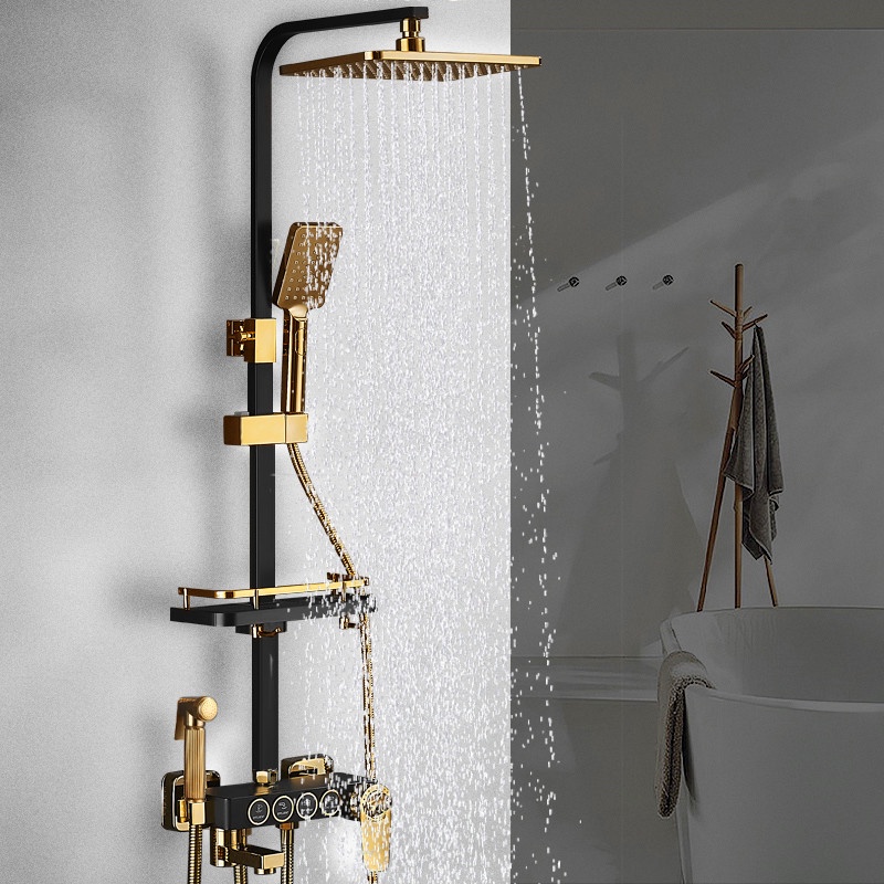 Shower Hitam Tembaga Kepala Pancuran Suhu Konstan Sederhana Shower Set Man Lifting Shower Hujan Show