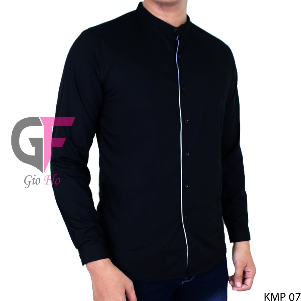 GIOFLO Baju Koko Polos Stylish Kemeja Modis Pria Muslim Panjang Black / KMP 07