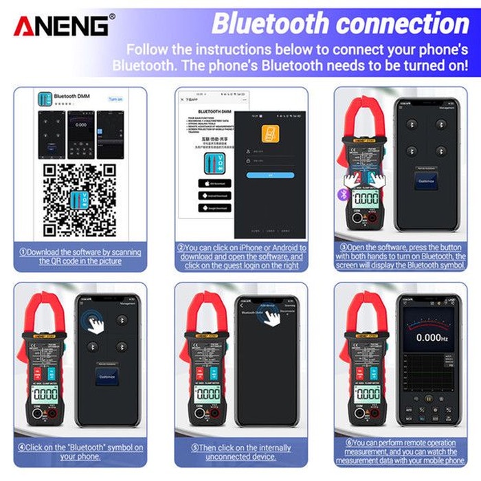 ANENG ST207 Bluetooth Digital Smart Clamp Multimeter Tang Ampere Clamp