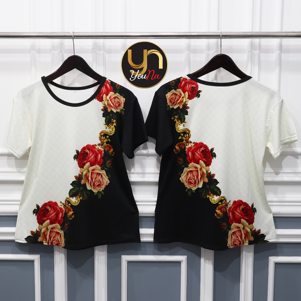 Atasan Kaos Wanita Gambar Bunga Mawar
