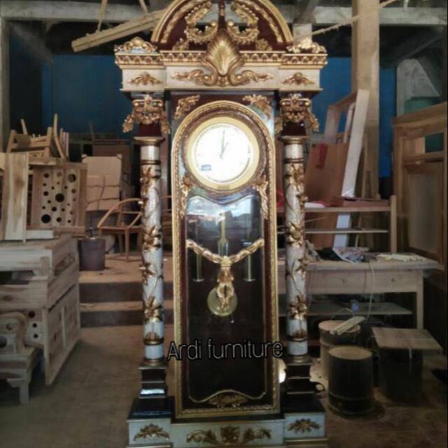 Jam kayu jati ukir brawijaya jam berdiri besar furniture jepara