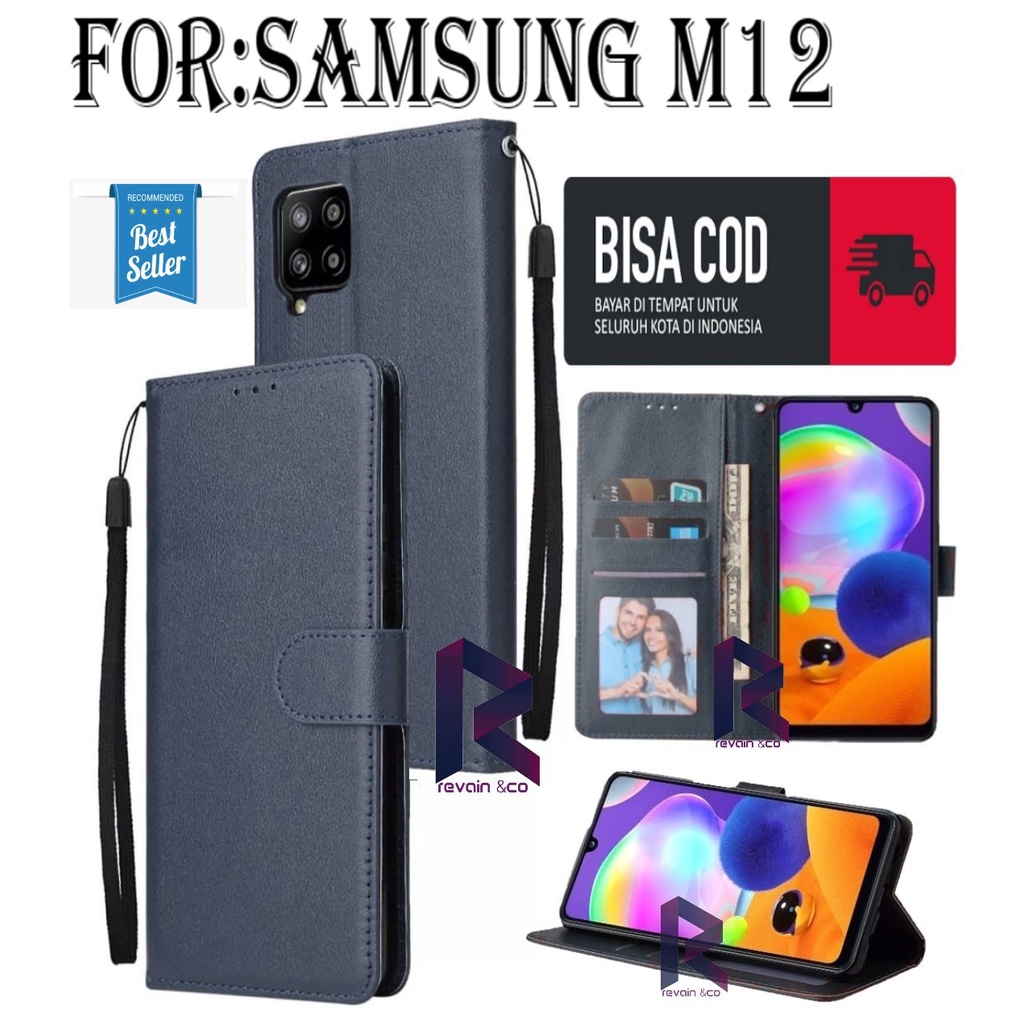 CASING SAMSUNG M12 FLIP WALLET LEATHER KULIT PREMIUM SARUNG BUKA TUTUP FLIP CASE SAMSUNG M12