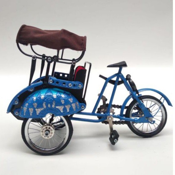 DIECAST MINIATUR BECAK SUPER JAWA JOGJA DENGAN WARNA UKURAN 29x20x12 cm - PAJANGAN DEKORASI