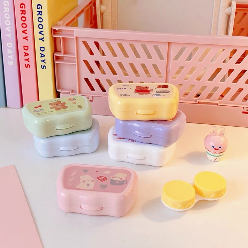 PROMO BECCA / CLAUDIA MINI SOFTLENS CASE / KOTAK TEMPAT SOFTLENS, KAIDA MINI, SOFTLENS CASE, ADA CERMIN DIKOTAK / TEMPAT PENYIMPANAN KOTAK LENSA KARAKTER BERUANG KELINCI / TEMPAT SOFTLENS RABIT BEAR CUTE LUCU UNIK