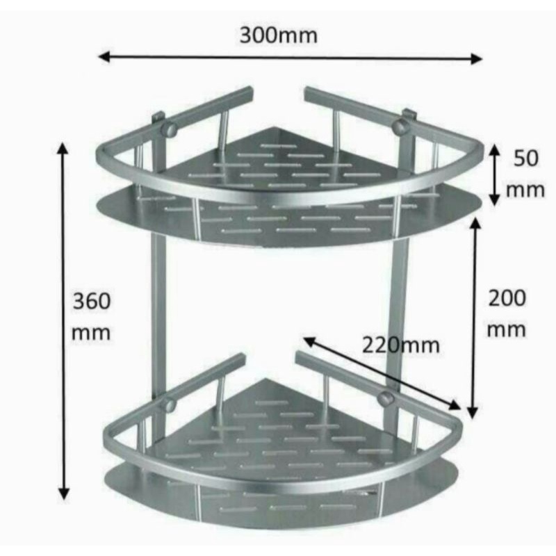 Rak sudut kamar mandi Alumunium stainless - rak toilet - rak sabun - 2 susun