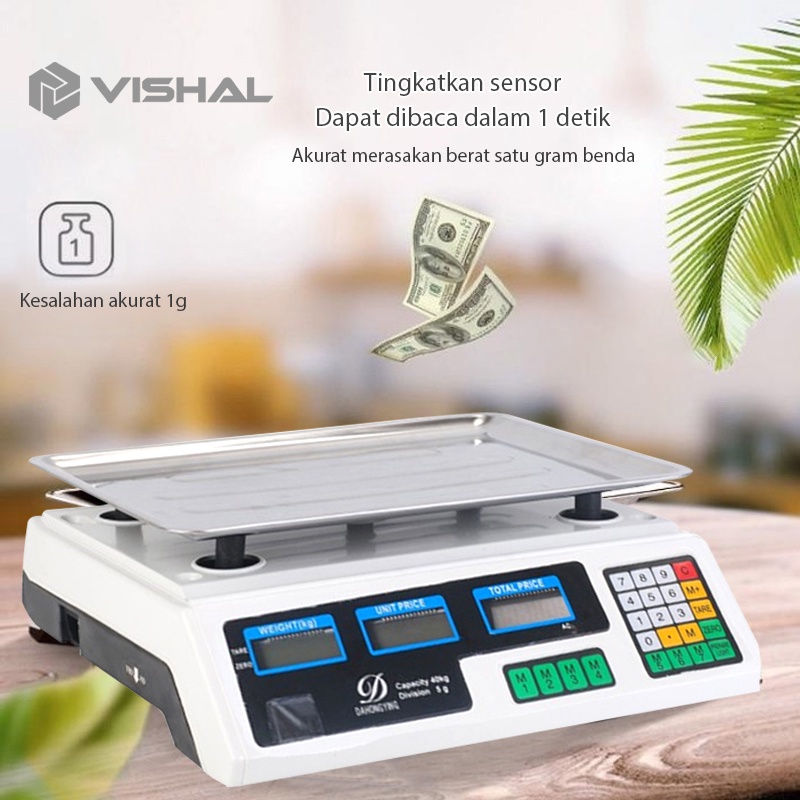 VISHAL Timbangan Buah Digital 40kg Double Display Digital Computing Scale /Timbangan Sayur/Timbangan Digital VS-6018