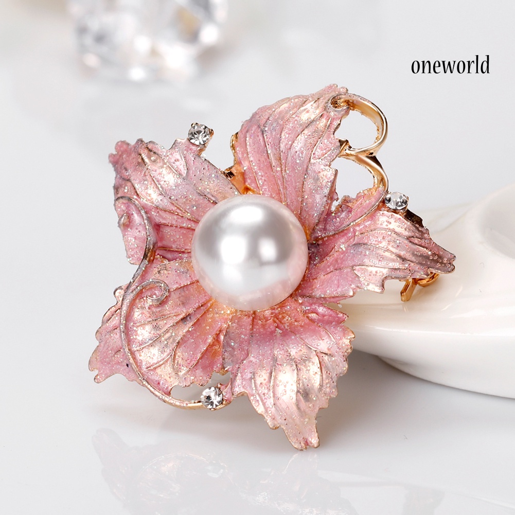 OW@ Fashion Women's Rhinestone Imitation Pearl Enamel Flower Floriated Brooch Pin