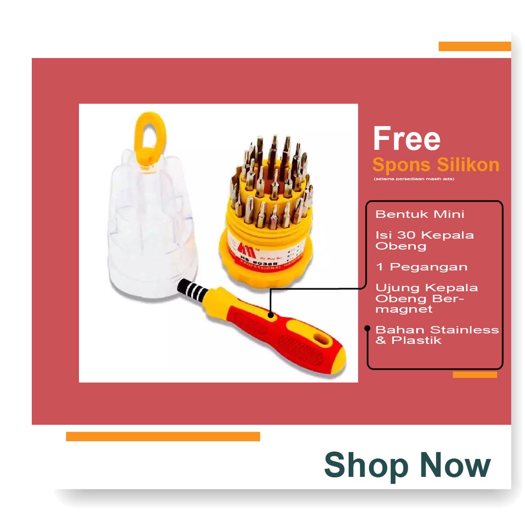 Obeng Set Mini Kecil Lengkap 30 Kepala Obeng Plus 1 Pegangan
