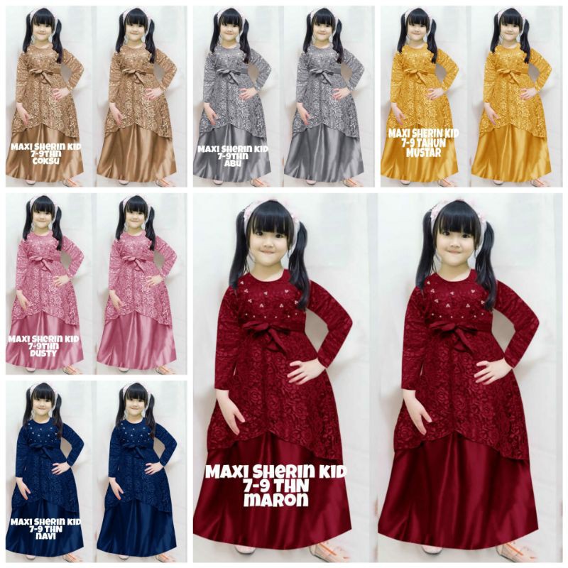 Maxi Sherin kid 4-12 tahun dress brokat gliter anak good quality