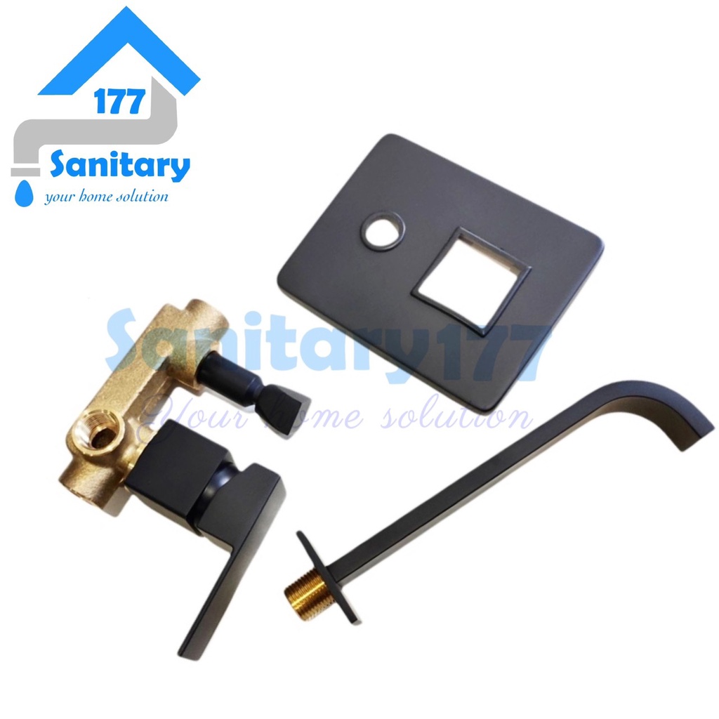 Stop Keran air Tanam HITAM Mixer &amp; Spout Panas Dingin 8038-kran wall shower tembok valve Brass Hitam tebal black matte