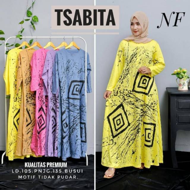Gamis kaos tsabita Resleting depan