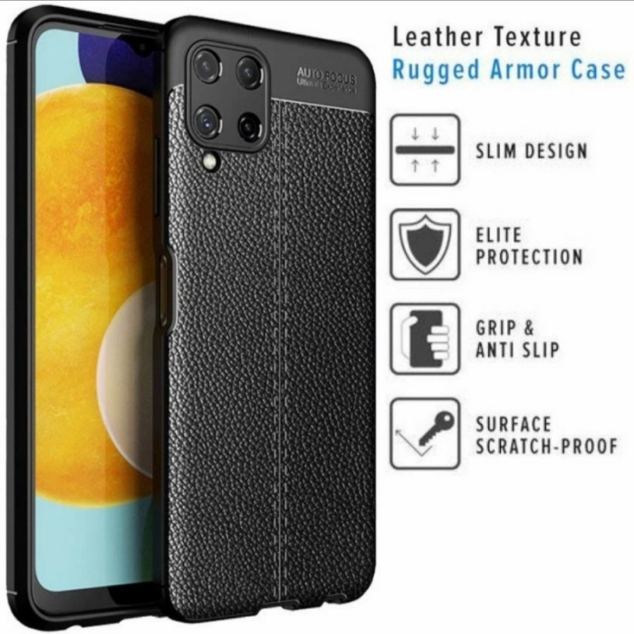 Auto Focus Samsung M22 6.4 inchi Leather Soft Case Auto Fokus Samsung M22 Motif Kulit Jeruk