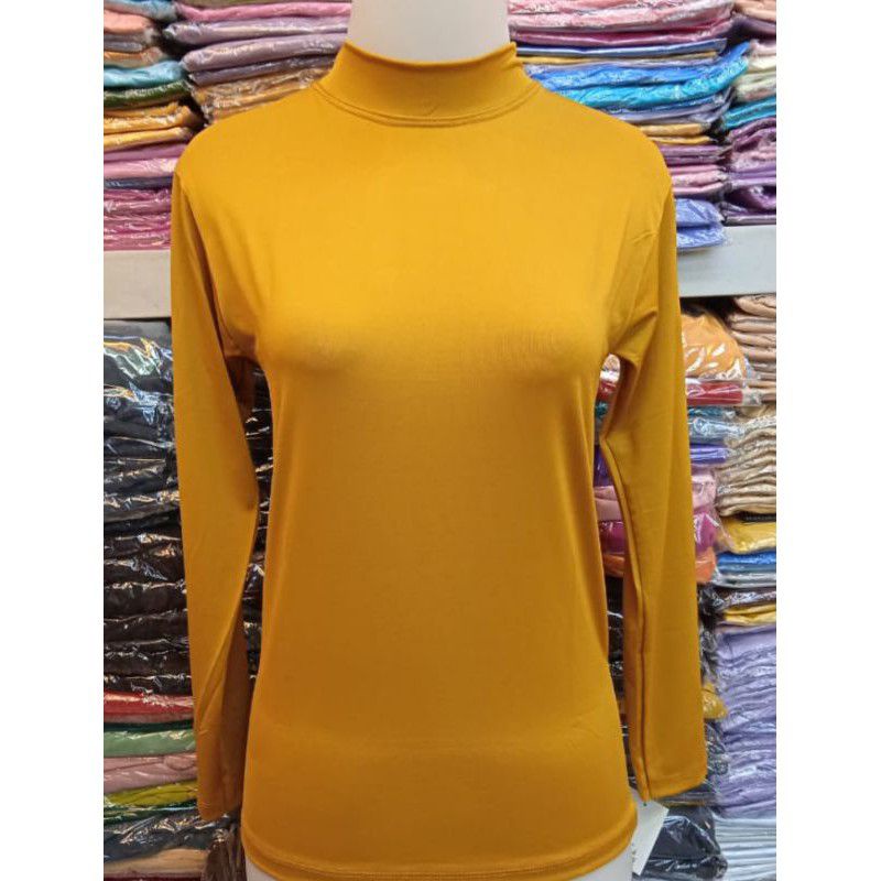PROMO MANSET BADAN POLOS TEBAL ADEM TURTLENECK BAHAN KAOS TIDAK LICIN-MUSTARD