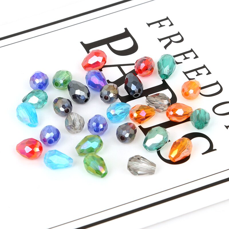 DIY 5*7 Mm 70 Pcs Austria Teardrop Crystal Beads Warna-warni Segi Manik-manik Kaca untuk Garmen Dekorasi Kerajinan Buatan Tangan Perlengkapan