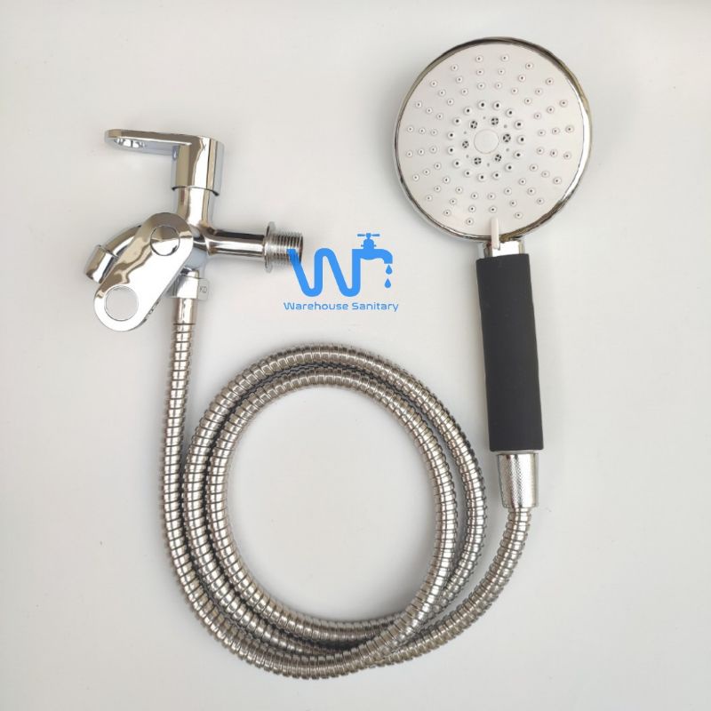 Shower Mandi + Kran Cabang Stenlis 2 Lubang Paket Shower 1 SET MurMer