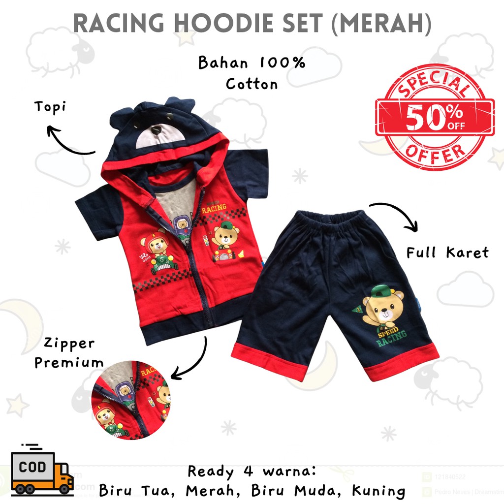 Setelan Himawari Racing Hoodie Set - Setelan Jaket Kaos Lengan Pendek Tebal Premium