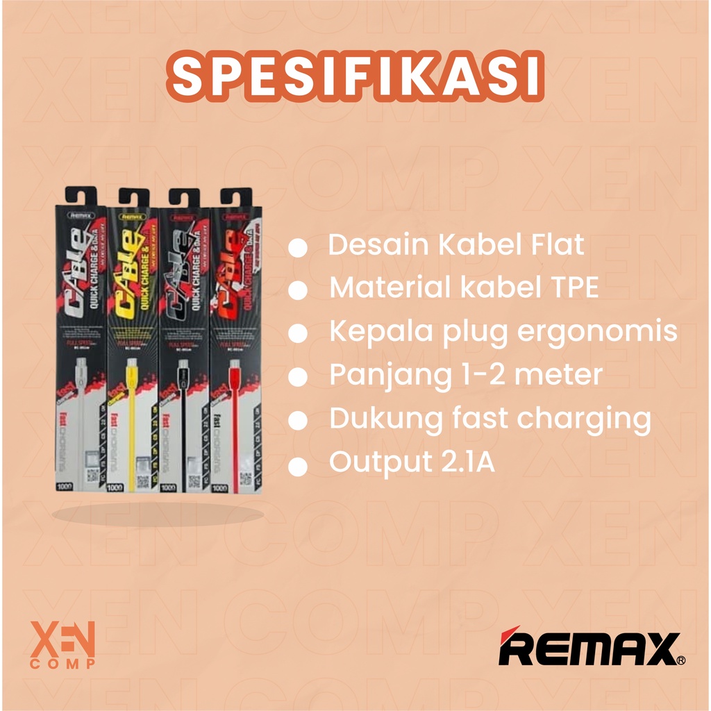 Remax Kabel Data Micro USB Full Speed Fast Charging 2.1A RC-001M 1 Meter 2 Meter