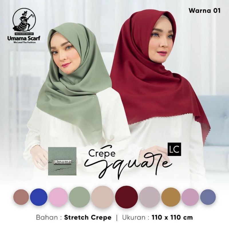 (Bisa COD) Jilbab CREPE SQUARE UMAMA (kerudung segiempat Stretch)