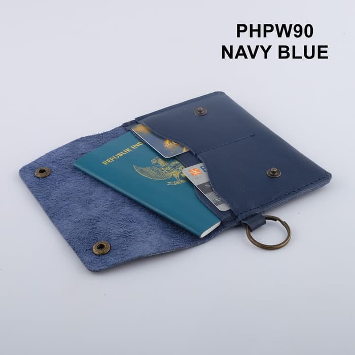 Dompet Passport model gantung kulit sapi asli biru PHPW090