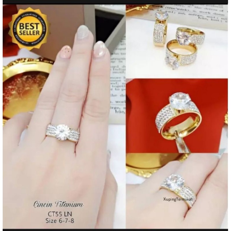 Cincin Titanium perhiasan fashion wanita Korea permata