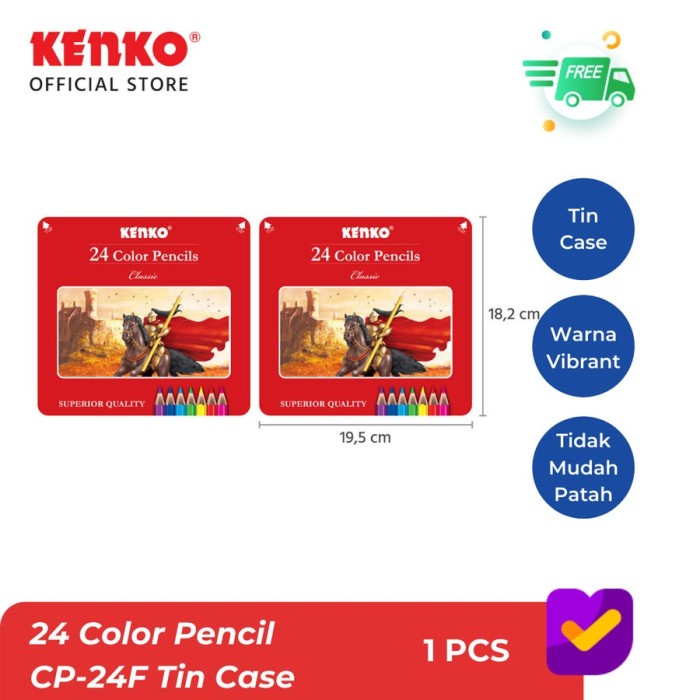 

YUH SOS Pensil Warna KENKO 24 Warna Panjang Tin Case(Kaleng) / Pensil Mewarnai/Coloring Pencil