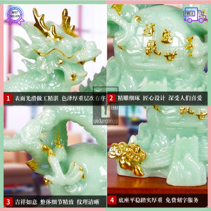 Patung Pajangan Hiasan Hadiah Kado Shio Dewa Naga Air Meja Kantor Aesthetic Benda Gelang Fengshui Fengsui Feng Shui Amulet Rejeki Hoki Keberuntungan Batu Giok Resin Altar Sembahyang Cina Rupang Tasbih Gelang Buddha Budha Amitabha Statue Necklace Besar XL