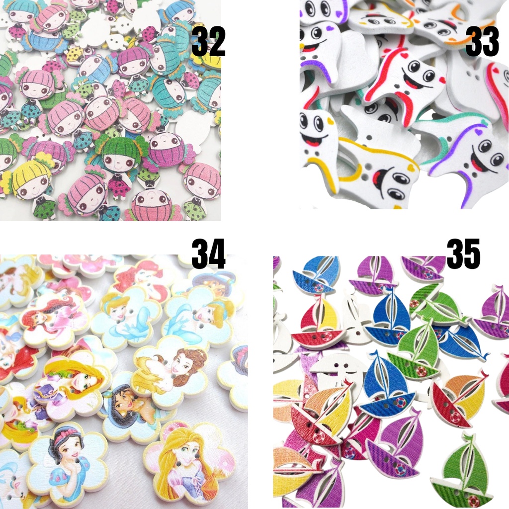 Kancing Kayu / Wooden Button Seri Colorful - PCS