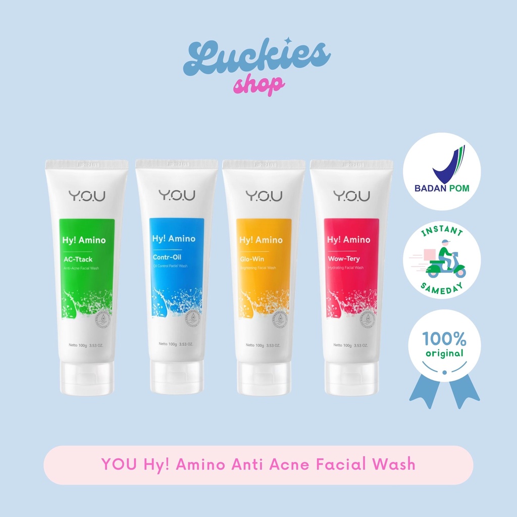 YOU Hy! Amino Anti Acne Facial Wash Sabun Cuci Muka Acnes Bekas Jerawat Oil Control Hydrating Brightening Anti-Acne Brightening Wow-Tery Hydrating